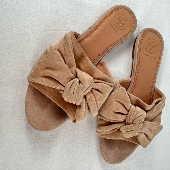 Tory Burch Annabelle Bow Suede Slide Sandal in Tan Size 6.5‎ - Picture 3 of 10